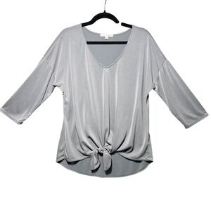 Green Envelope Los Angeles Gray V Neck‎ 3/4 Sleeve Knot Front Top Women's Size L